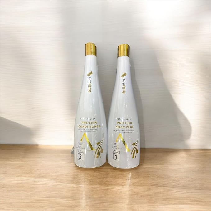 Protein queen Treatment Set Brazilian Style With Castor Oil and Collagen Hair Boast. 1000ml each White. (Shampoo & Conditioner 2 pcs) - Image 1